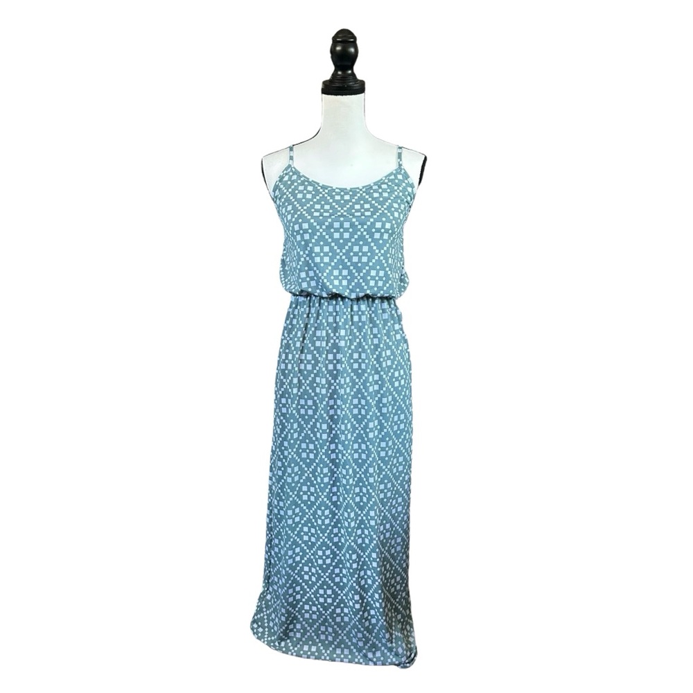 Jon & Anna Geometric Print Strappy Maxi Dress Green & White Summer Boho Large